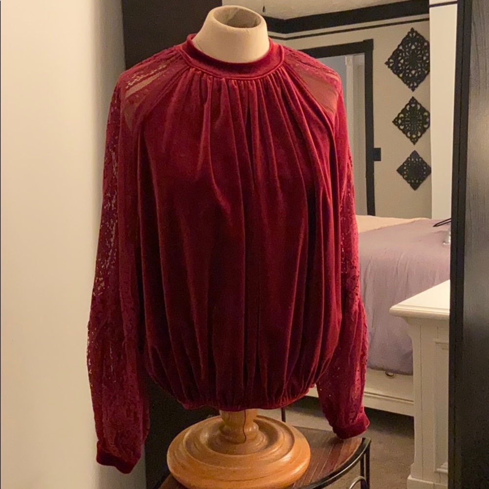 Free People Lace/Velvet top